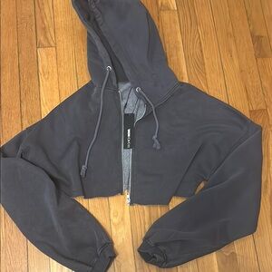 Women's Blue Gray Cropped Hoodie Jacket